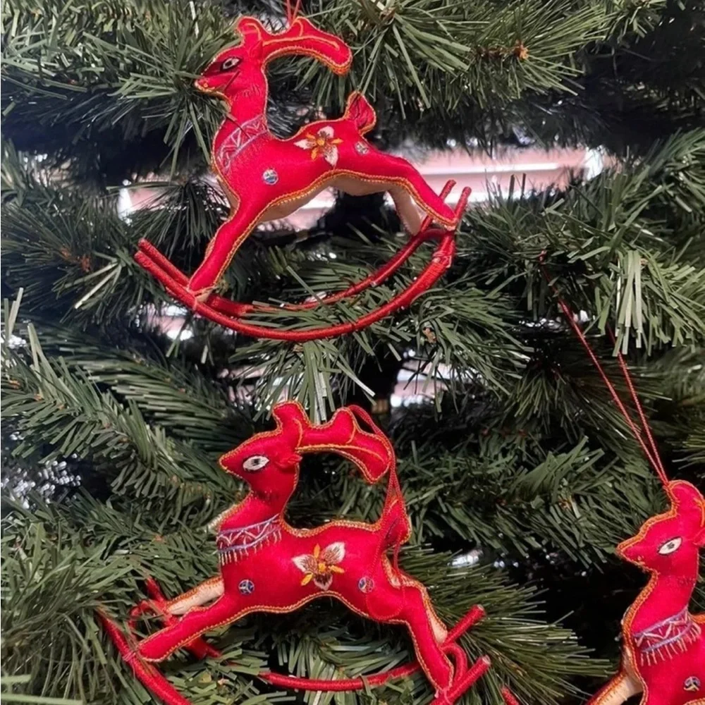 Rocking Reindeer • Vintage • Red • Christmas • Embroidery • Sequins• 7 Ornaments - Picture 9 of 14